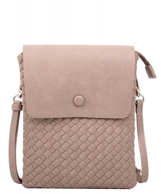 Fashion Woven Flapover Crossbody Bag WU113 TAUPE